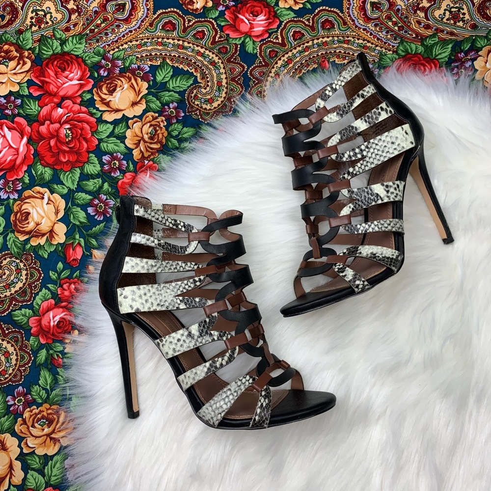 BCBGMaxAzria Black and White Strappy Heels
